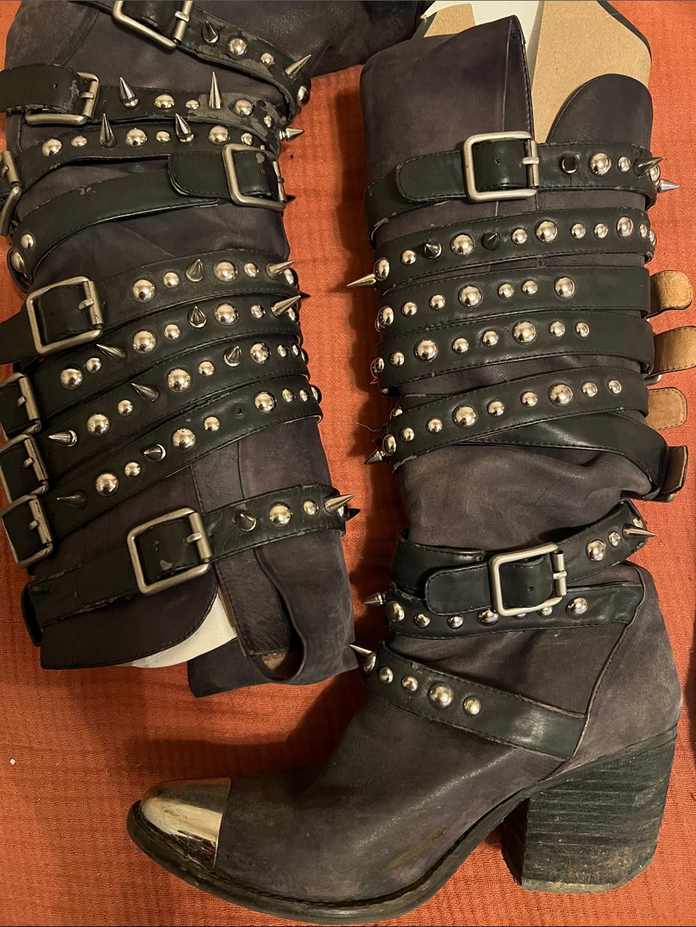Jeffrey Campbell Black Studded Buckle Mid-Calf Boots with Metallic Toe - Picture 6 of 7
